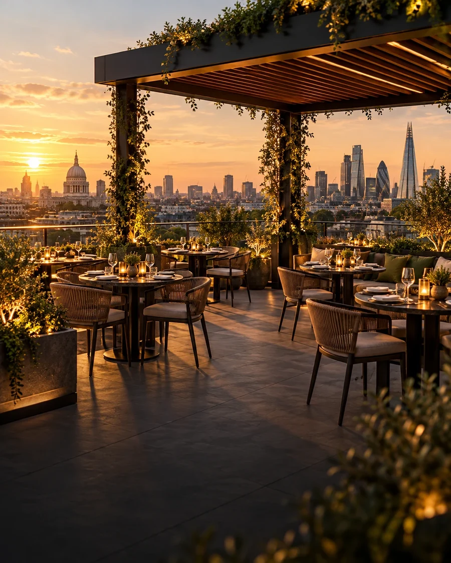 Illustrative concept: a rooftop café and dining terrace